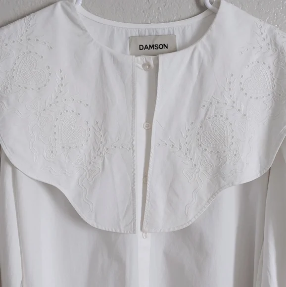 Damson Madder Romeo Broderie Oversized Cotton Button Up Heart Blouse - Picture 8 of 14